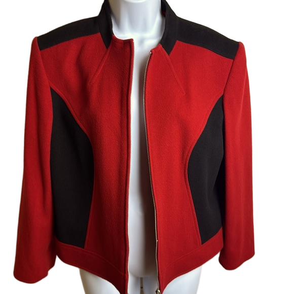 Louben Jackets & Blazers - Louben Red and Black Cashmere Wool Zip Front Jacket Size 14